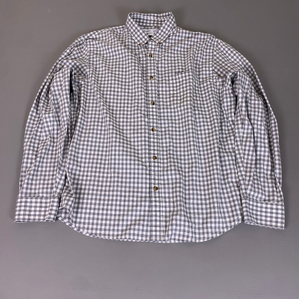 Old Navy  Everyday Shirt Mens XL Slim Fit Gray White Gingham Check Built-In Flex